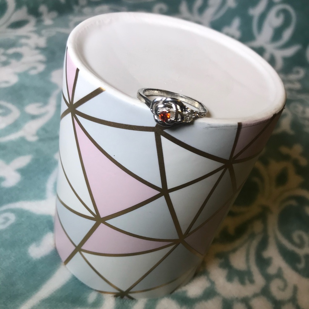 🌹🔸Orange Gemstone Silver Rose Ring🔸🌹